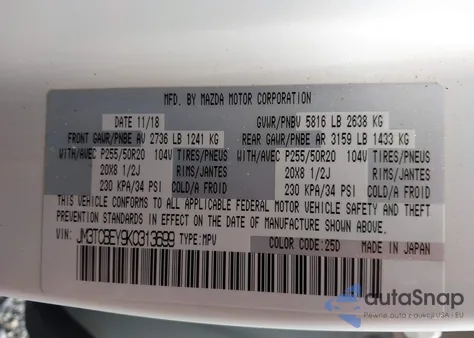 2019 Mazda Cx-9 Signature from USA, damaged, VIN JM3TCBEY9K0313699